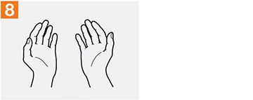 Using alcohol hand sanitizer to effectively clean hands, step 8, allow hands to dry completely.
